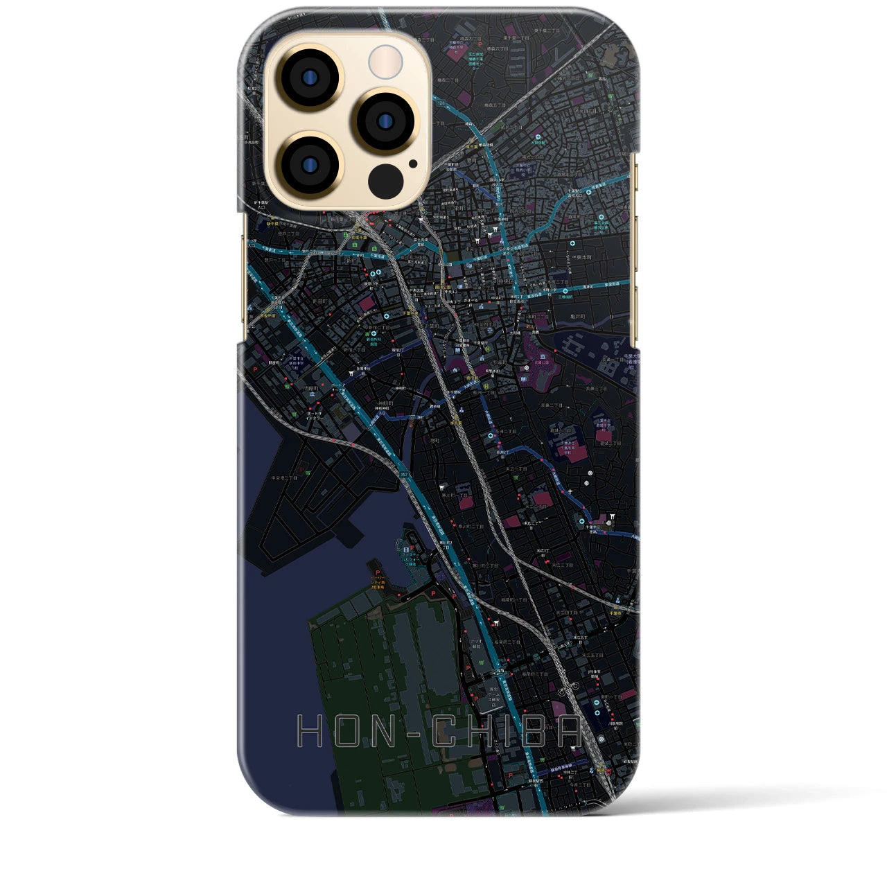【本千葉】地図柄iPhoneケース（バックカバータイプ・ブラック）iPhone 12 Pro Max 用