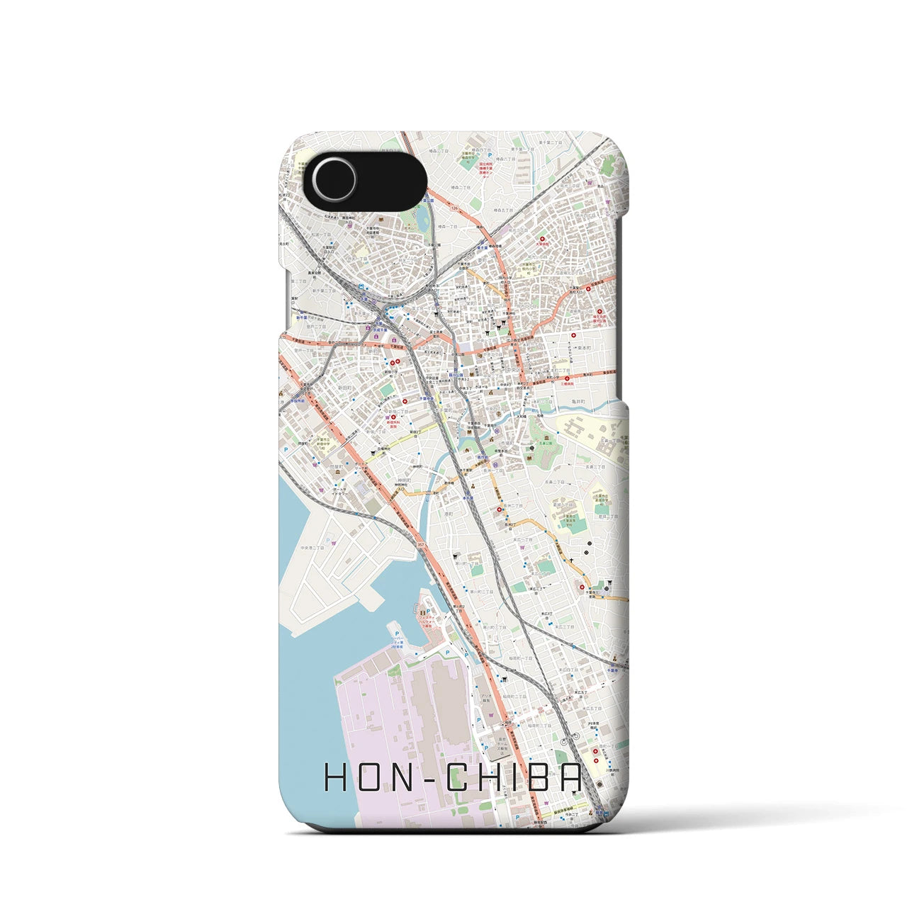 【本千葉】地図柄iPhoneケース（バックカバータイプ・ナチュラル）iPhone SE（第3 / 第2世代） / 8 / 7 / 6s / 6 用