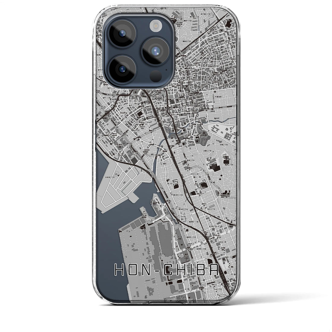【本千葉】地図柄iPhoneケース（クリアタイプ・モノトーン）iPhone 15 Pro Max 用