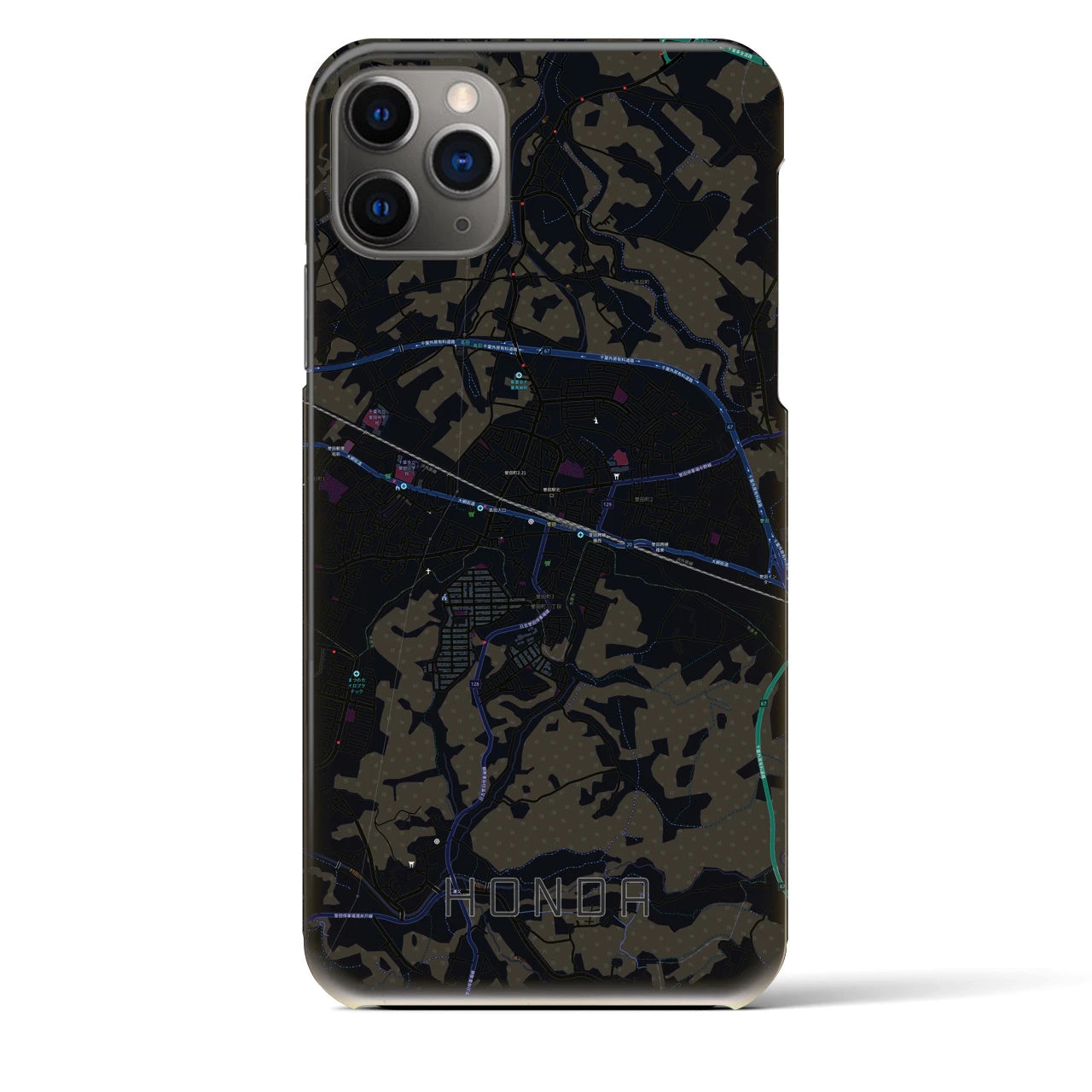 【誉田】地図柄iPhoneケース（バックカバータイプ・ブラック）iPhone 11 Pro Max 用