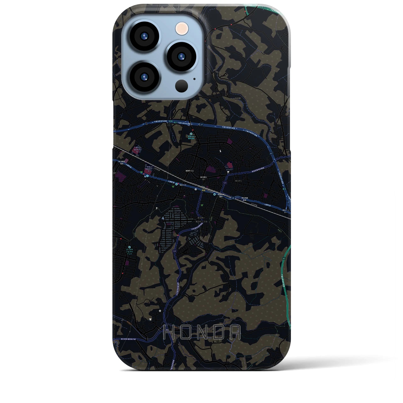 【誉田】地図柄iPhoneケース（バックカバータイプ・ブラック）iPhone 13 Pro Max 用