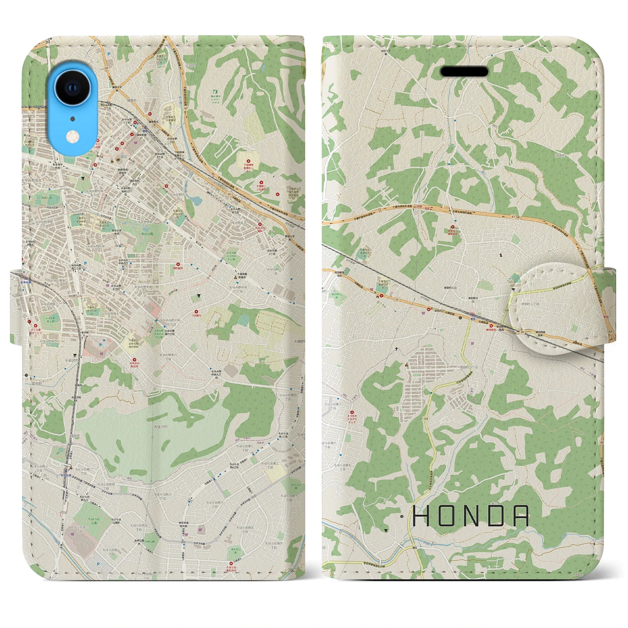 【誉田】地図柄iPhoneケース（手帳両面タイプ・ナチュラル）iPhone XR 用