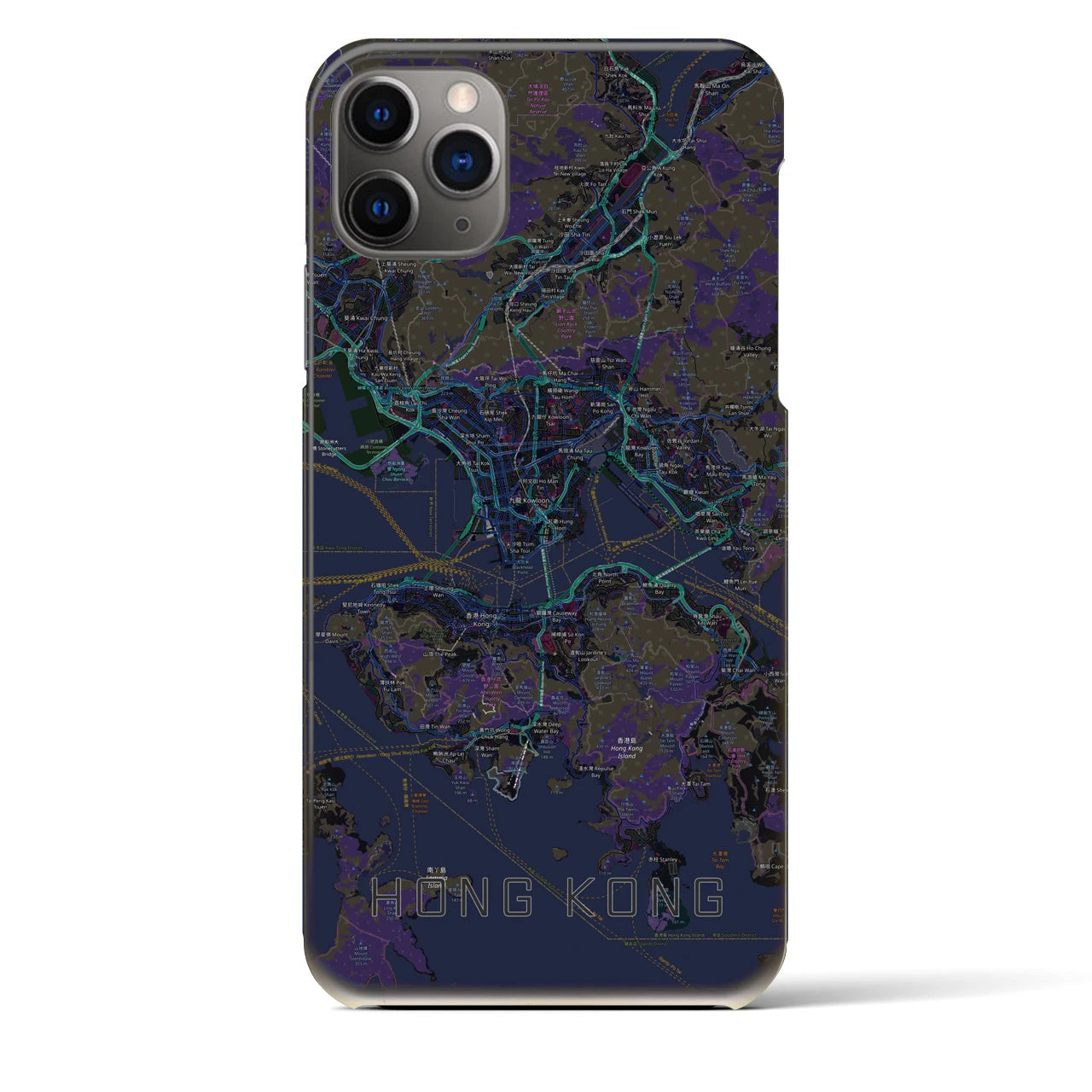 【香港】地図柄iPhoneケース（バックカバータイプ・ブラック）iPhone 11 Pro Max 用