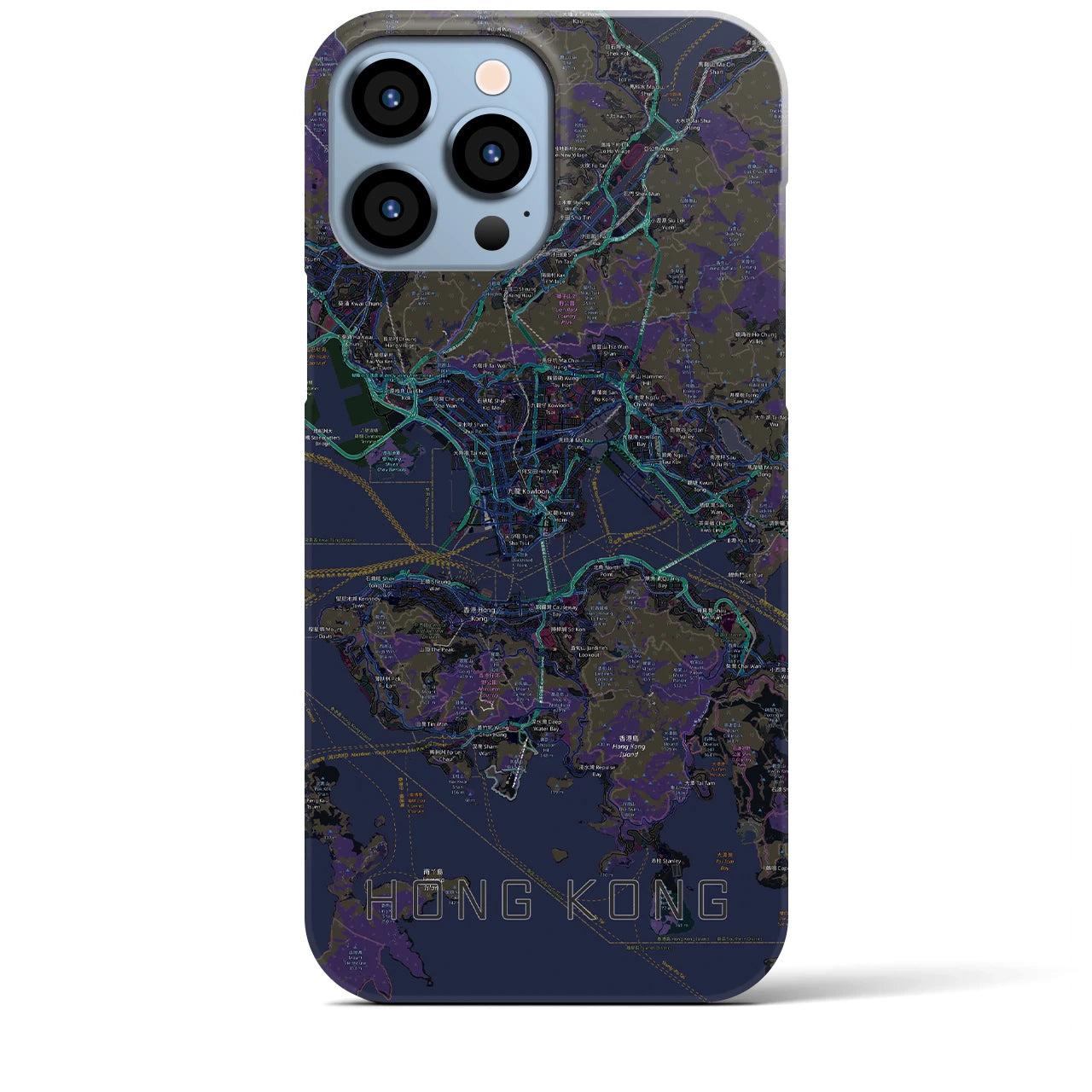 【香港】地図柄iPhoneケース（バックカバータイプ・ブラック）iPhone 13 Pro Max 用