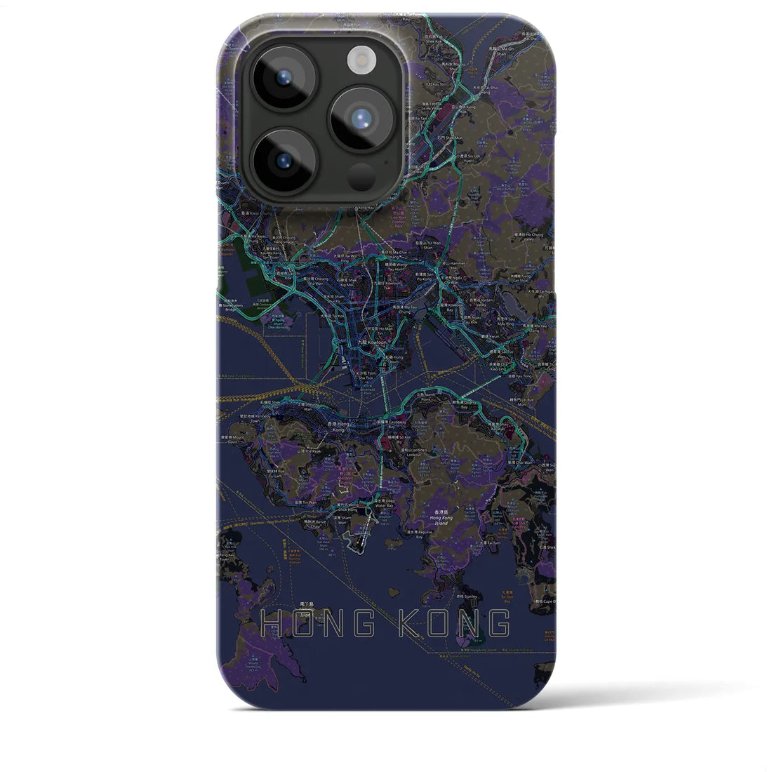 【香港】地図柄iPhoneケース（バックカバータイプ・ブラック）iPhone 15 Pro Max 用