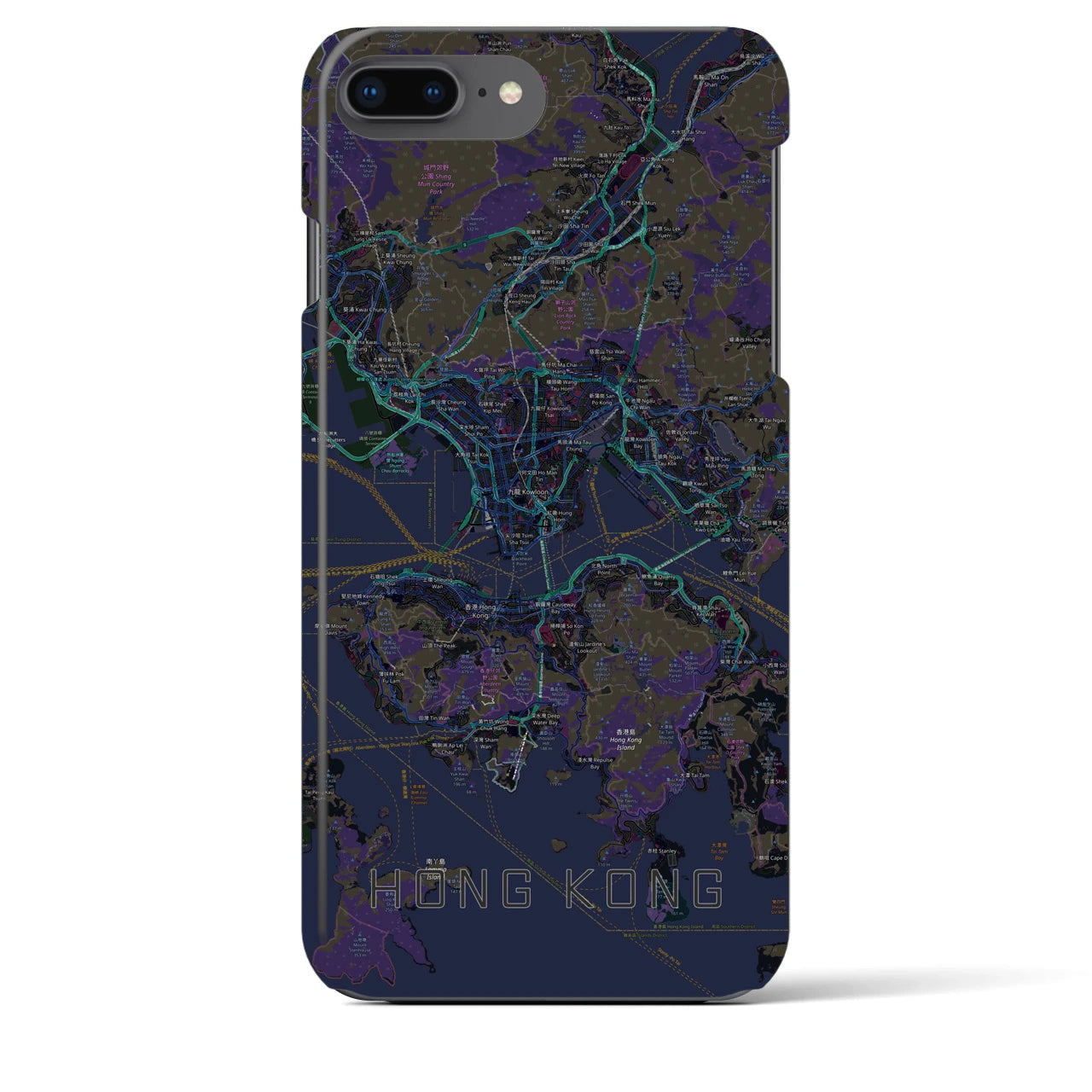 【香港】地図柄iPhoneケース（バックカバータイプ・ブラック）iPhone 8Plus /7Plus / 6sPlus / 6Plus 用