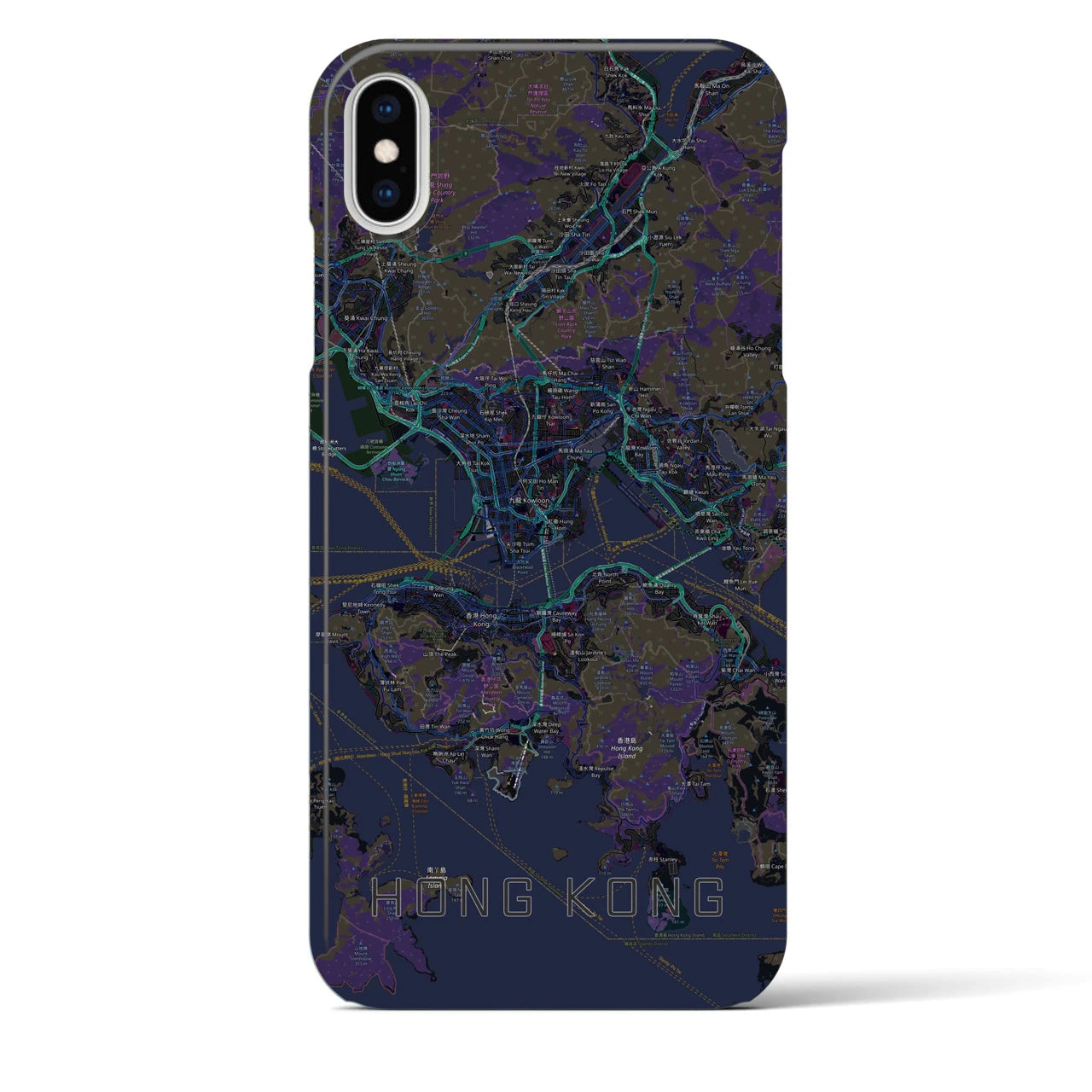 【香港】地図柄iPhoneケース（バックカバータイプ・ブラック）iPhone XS Max 用