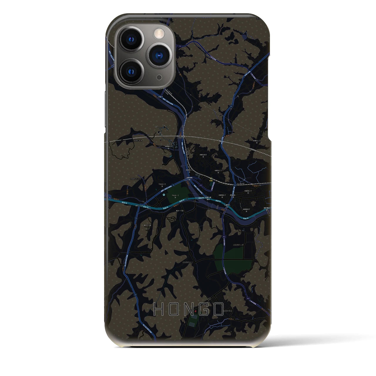 【本郷（広島県）】地図柄iPhoneケース（バックカバータイプ・ブラック）iPhone 11 Pro Max 用