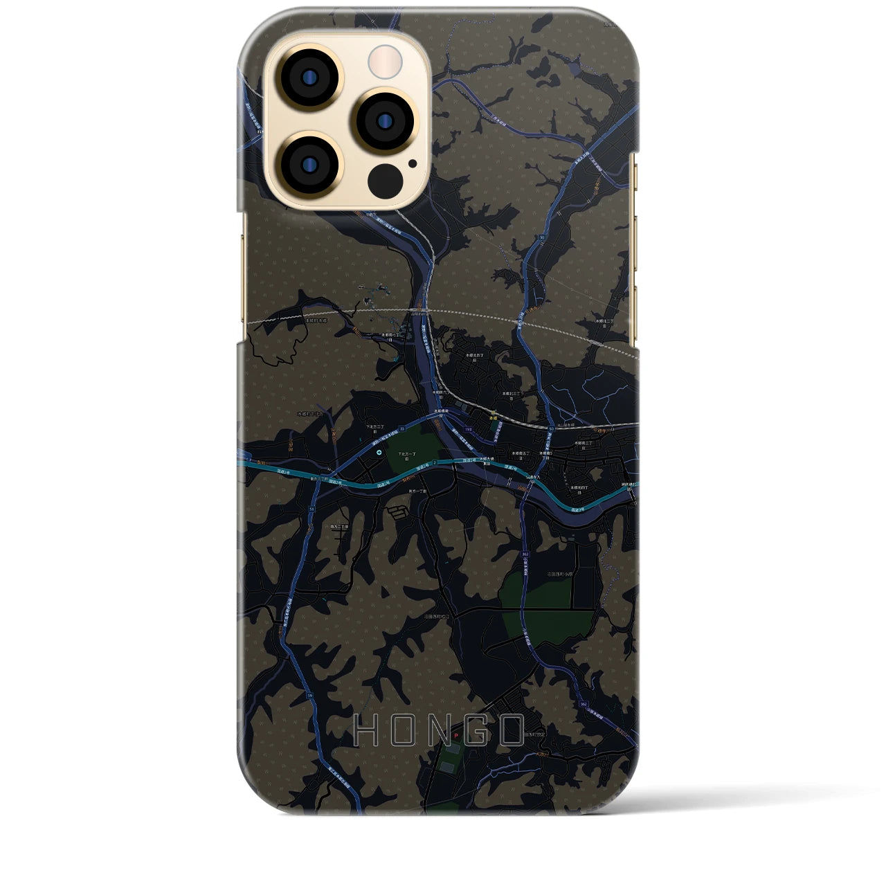 【本郷（広島県）】地図柄iPhoneケース（バックカバータイプ・ブラック）iPhone 12 Pro Max 用