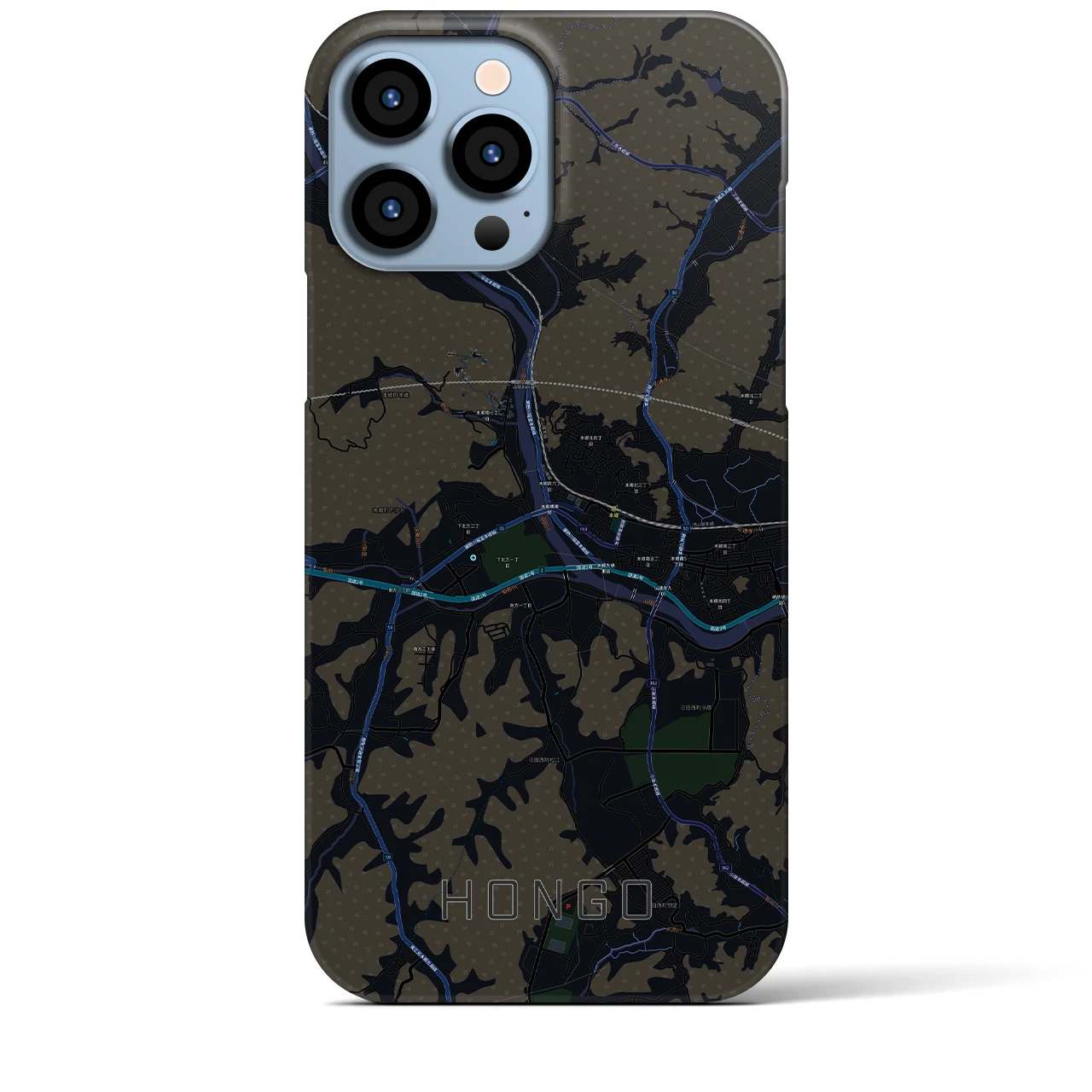 【本郷（広島県）】地図柄iPhoneケース（バックカバータイプ・ブラック）iPhone 13 Pro Max 用