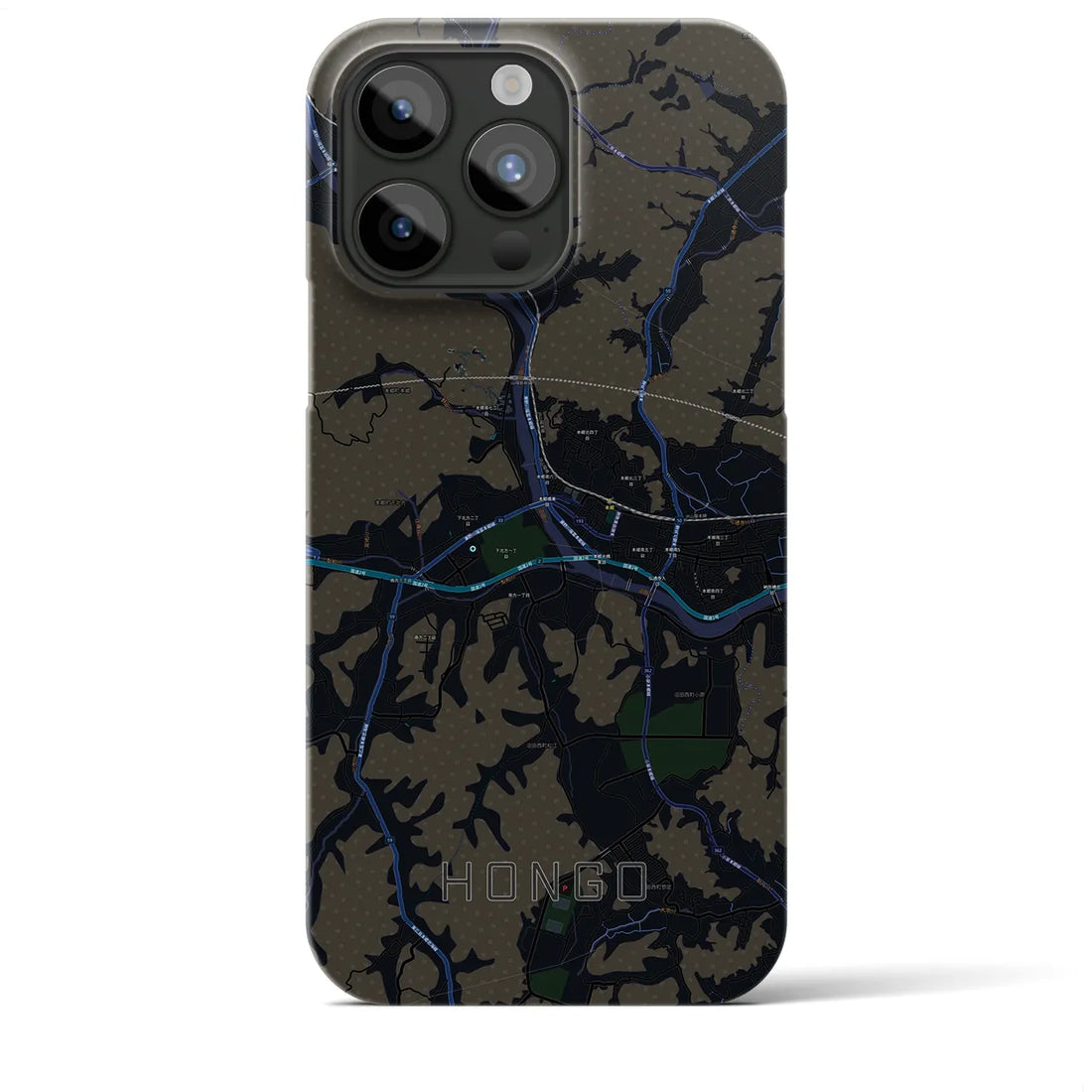 【本郷（広島県）】地図柄iPhoneケース（バックカバータイプ・ブラック）iPhone 15 Pro Max 用