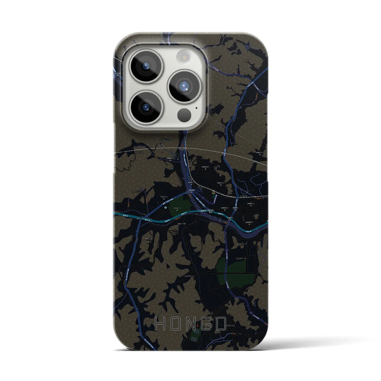 【本郷（広島県）】地図柄iPhoneケース（バックカバータイプ・ブラック）iPhone 15 Pro 用