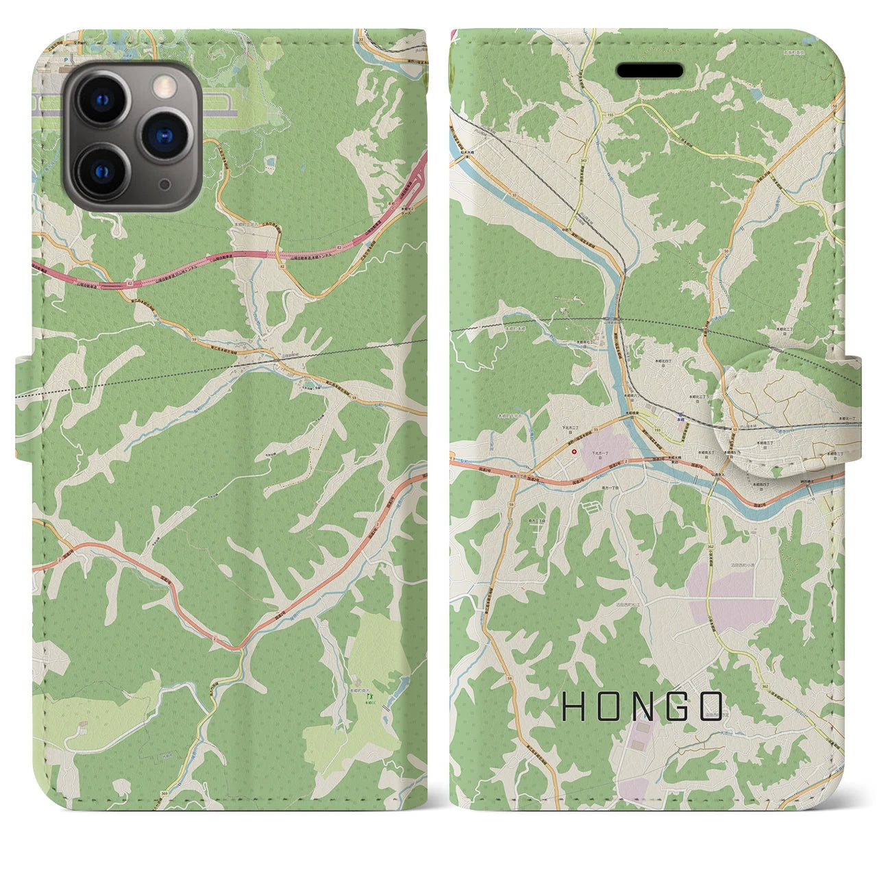 【本郷（広島県）】地図柄iPhoneケース（手帳両面タイプ・ナチュラル）iPhone 11 Pro Max 用