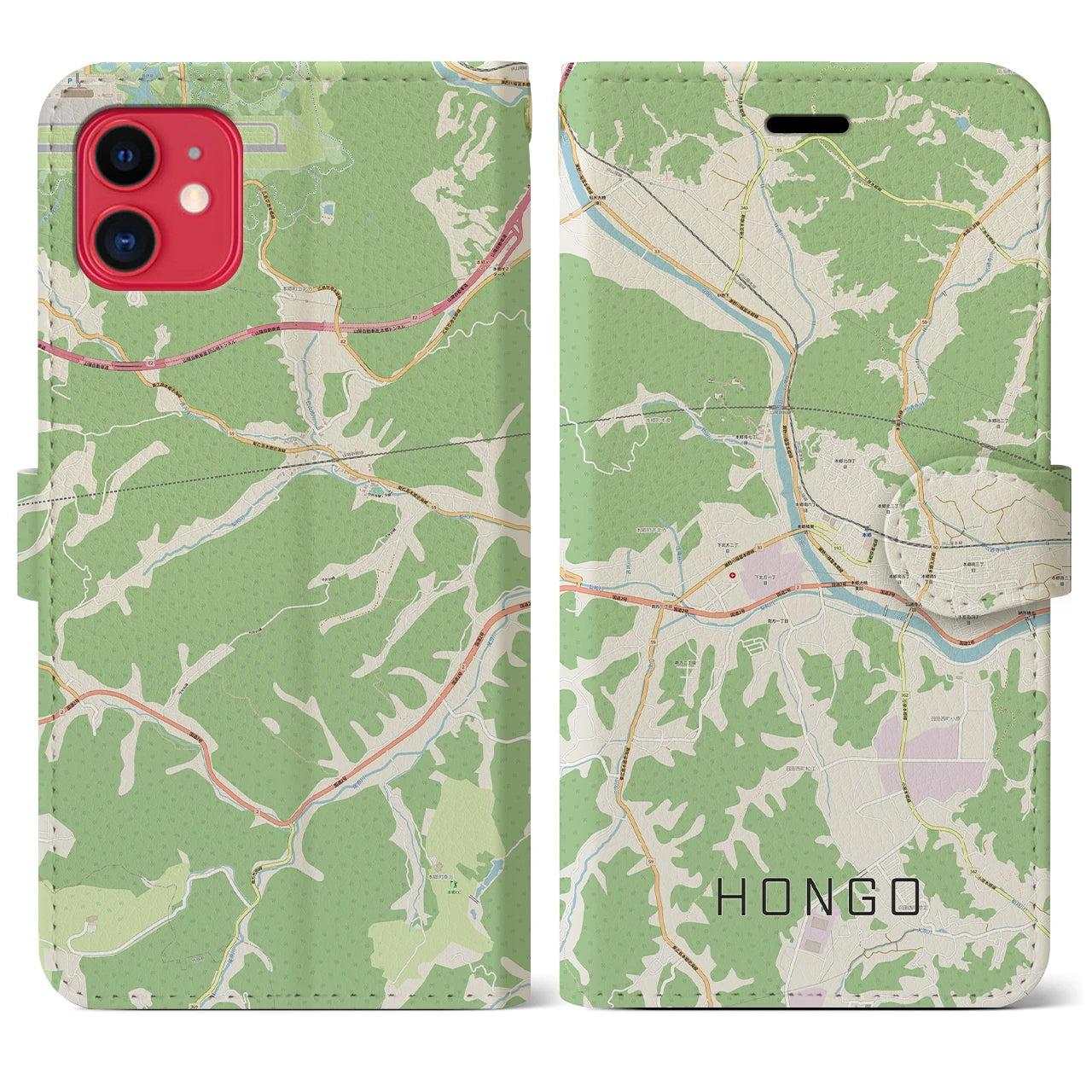 【本郷（広島県）】地図柄iPhoneケース（手帳両面タイプ・ナチュラル）iPhone 11 用