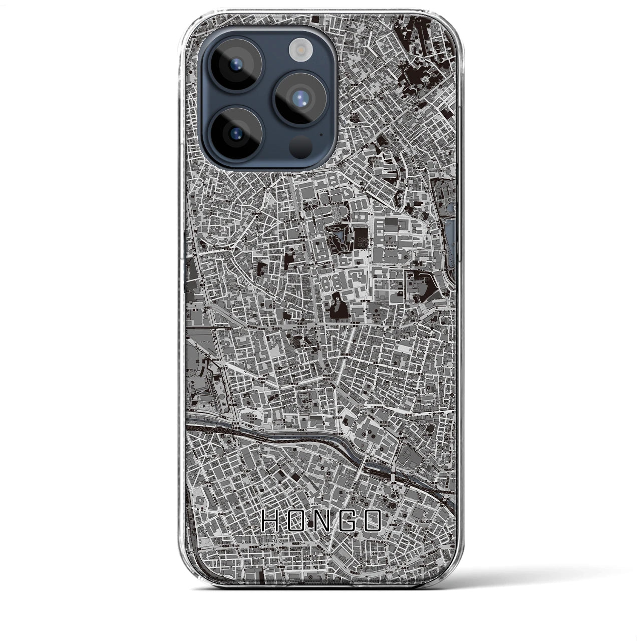 【本郷】地図柄iPhoneケース（クリアタイプ・モノトーン）iPhone 15 Pro Max 用