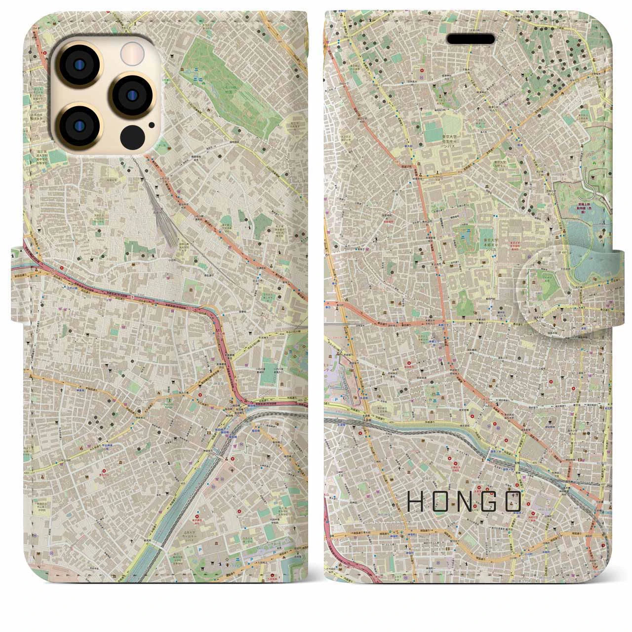 【本郷】地図柄iPhoneケース（手帳両面タイプ・ナチュラル）iPhone 12 Pro Max 用