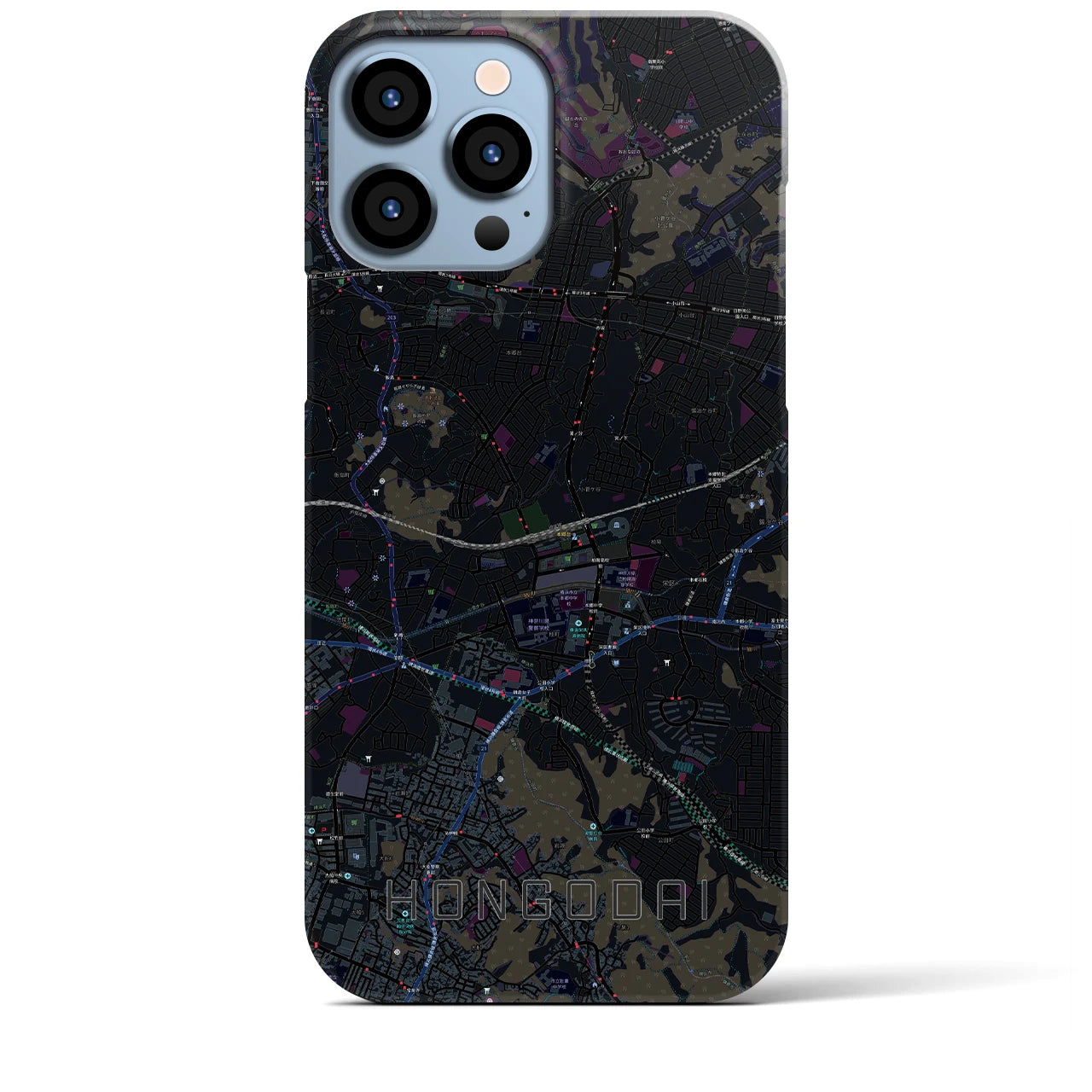 【本郷台】地図柄iPhoneケース（バックカバータイプ・ブラック）iPhone 13 Pro Max 用