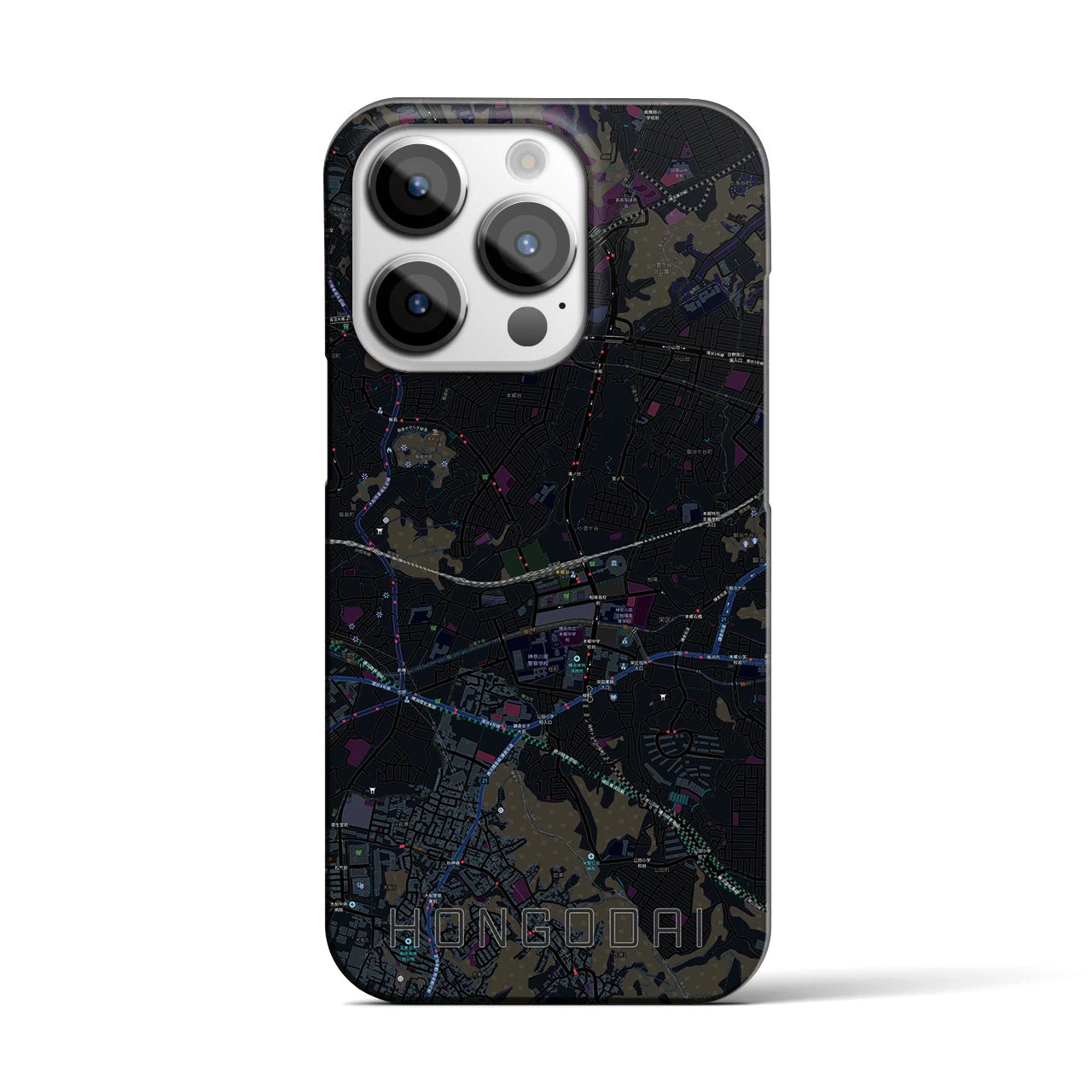 【本郷台】地図柄iPhoneケース（バックカバータイプ・ブラック）iPhone 14 Pro 用