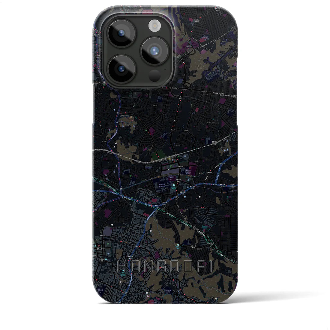 【本郷台】地図柄iPhoneケース（バックカバータイプ・ブラック）iPhone 15 Pro Max 用