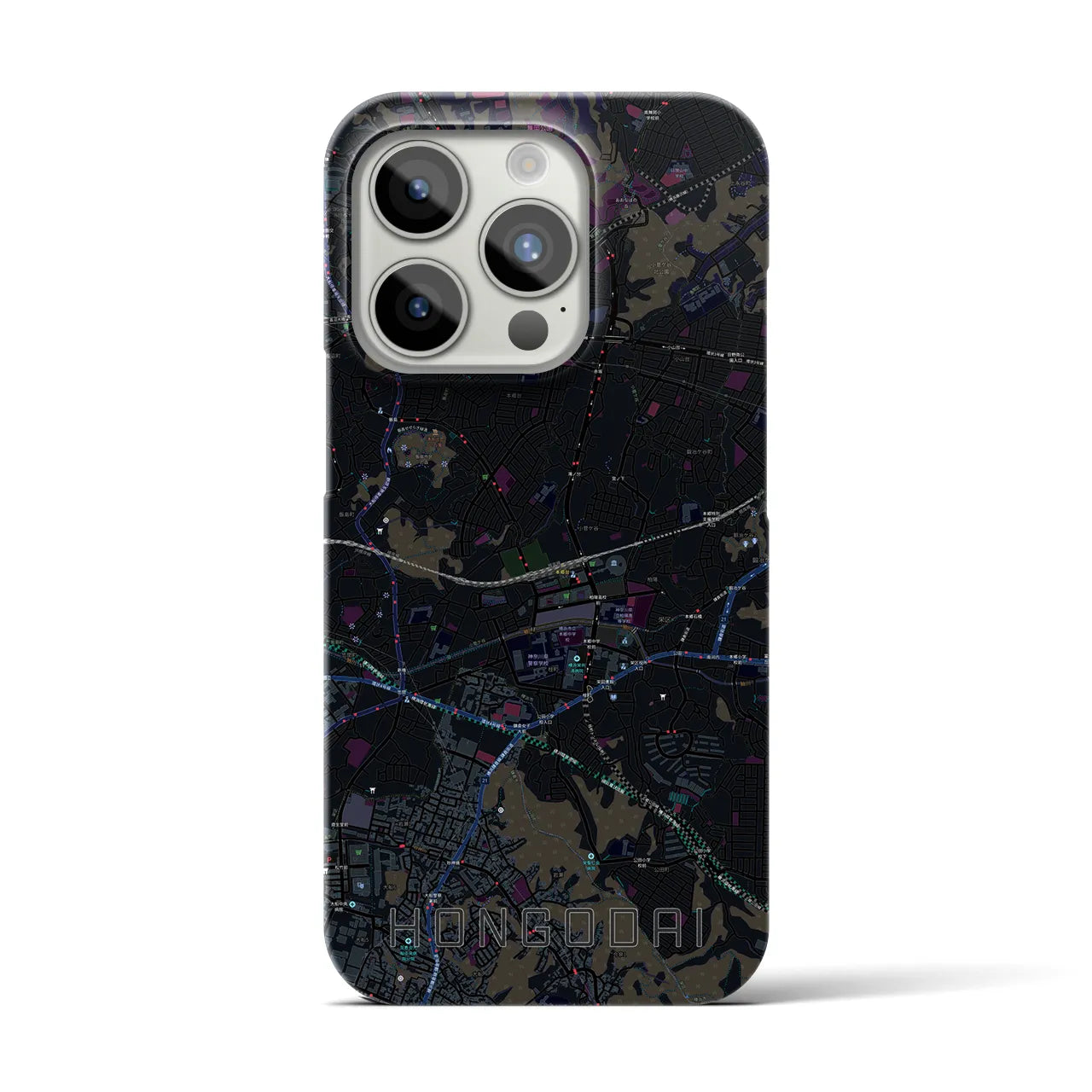 【本郷台】地図柄iPhoneケース（バックカバータイプ・ブラック）iPhone 15 Pro 用