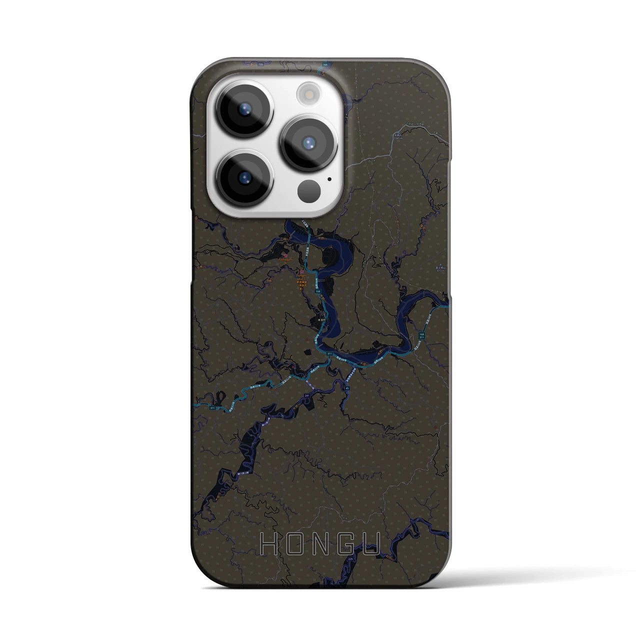 【本宮】地図柄iPhoneケース（バックカバータイプ・ブラック）iPhone 14 Pro 用