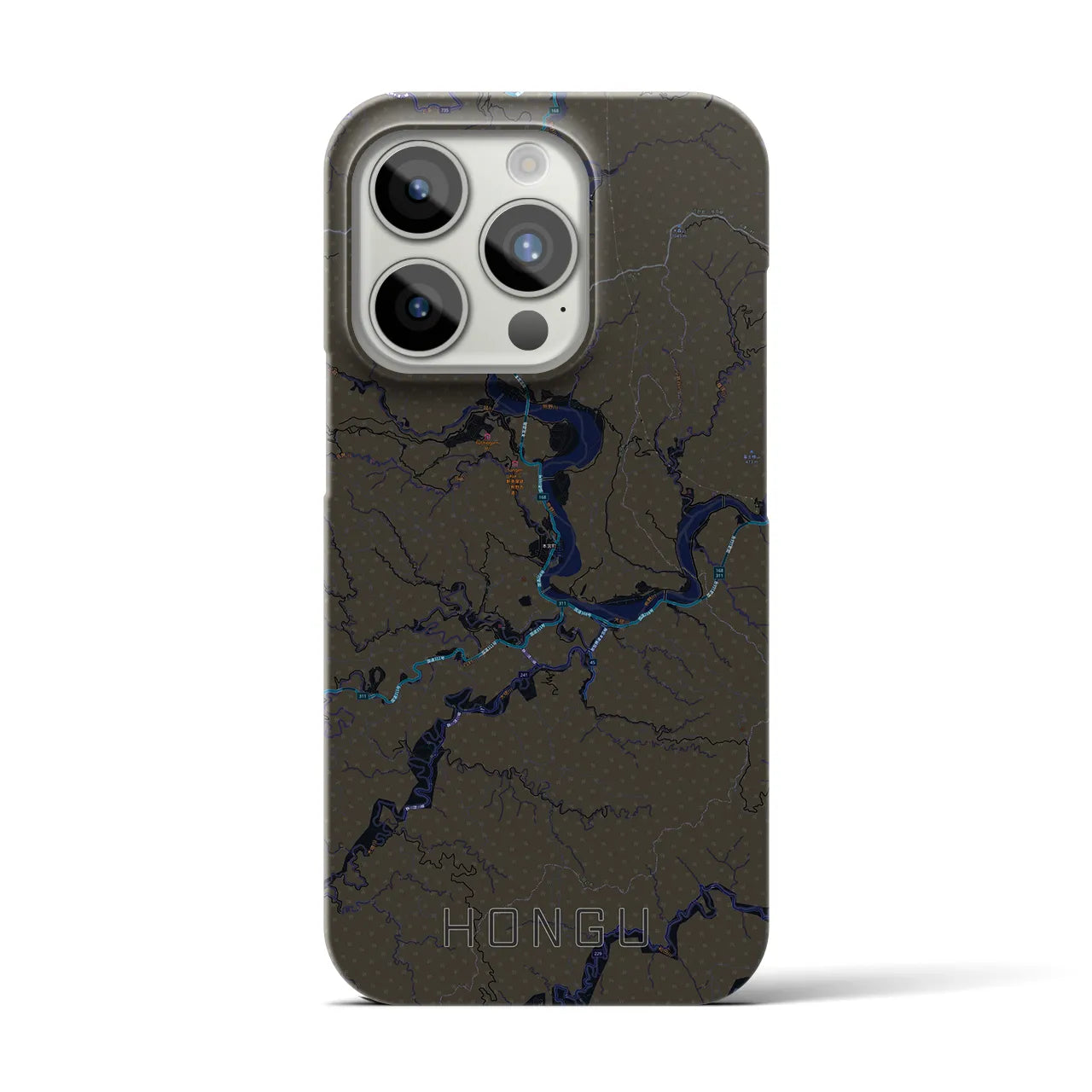 【本宮】地図柄iPhoneケース（バックカバータイプ・ブラック）iPhone 15 Pro 用