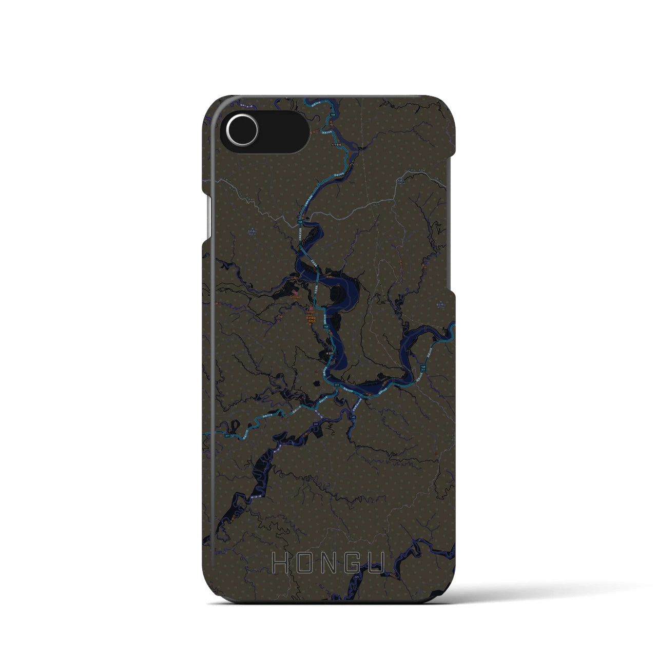 【本宮】地図柄iPhoneケース（バックカバータイプ・ブラック）iPhone SE（第3 / 第2世代） / 8 / 7 / 6s / 6 用