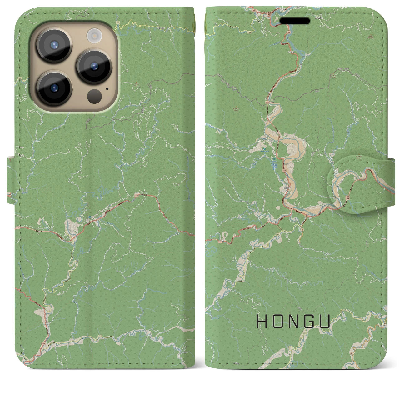 【本宮】地図柄iPhoneケース（手帳両面タイプ・ナチュラル）iPhone 14 Pro Max 用