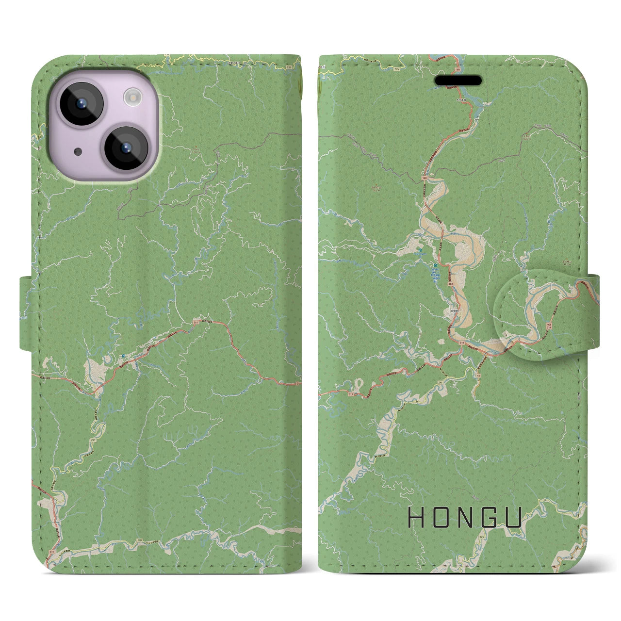 【本宮】地図柄iPhoneケース（手帳両面タイプ・ナチュラル）iPhone 14 用