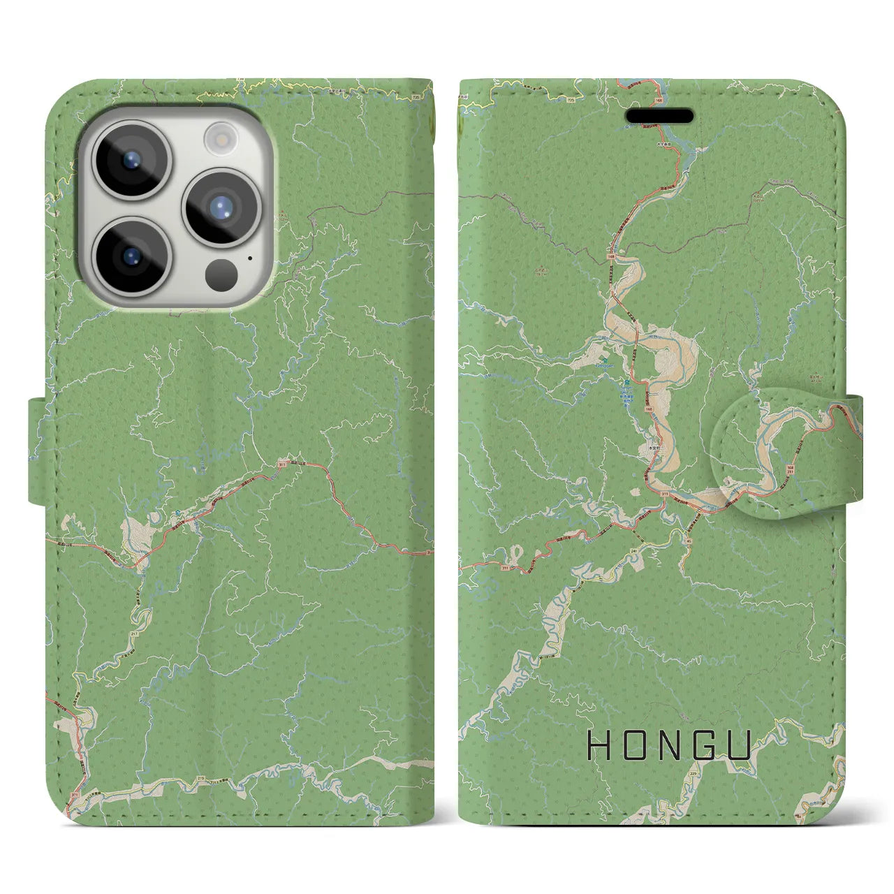 【本宮】地図柄iPhoneケース（手帳両面タイプ・ナチュラル）iPhone 15 Pro 用