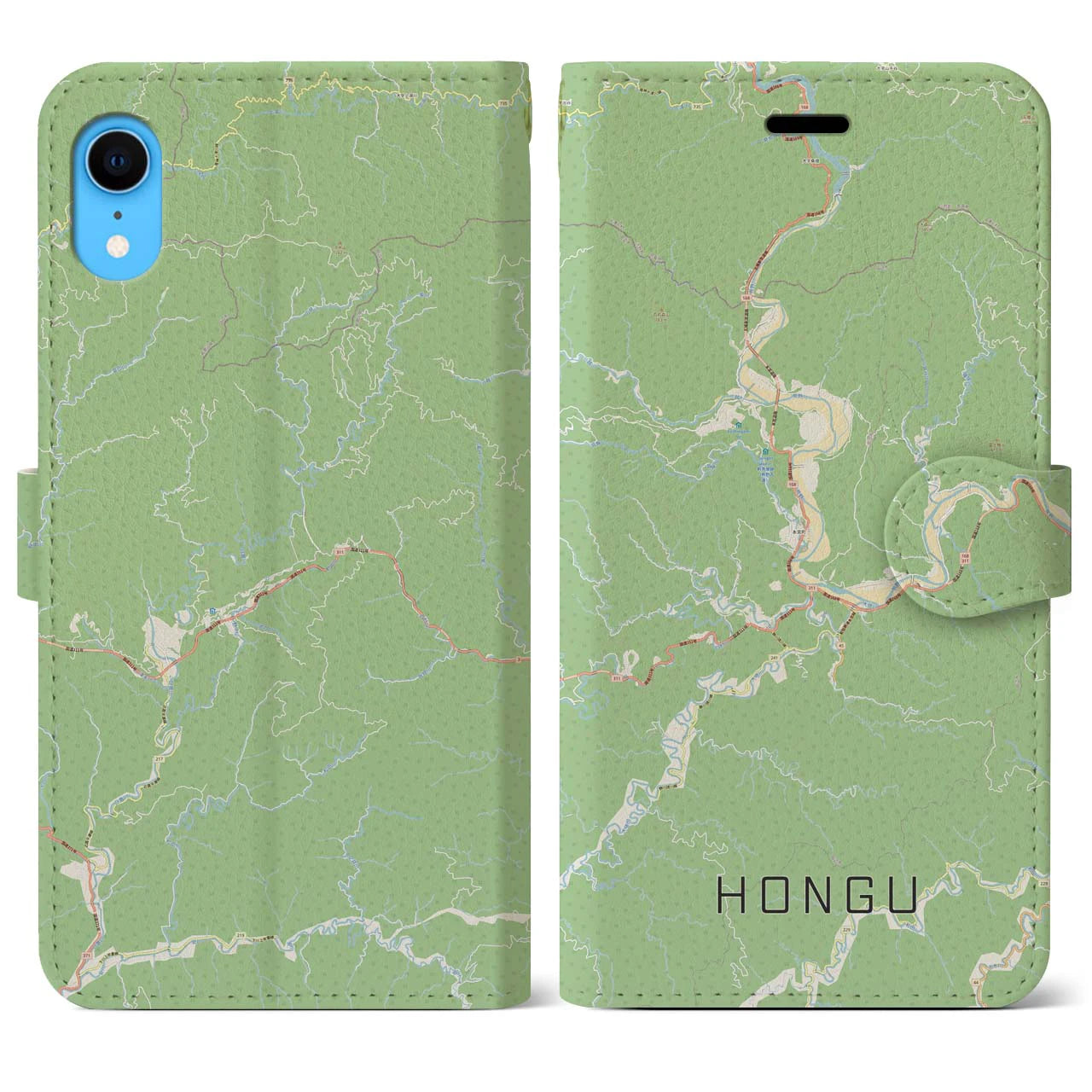 【本宮】地図柄iPhoneケース（手帳両面タイプ・ナチュラル）iPhone XR 用