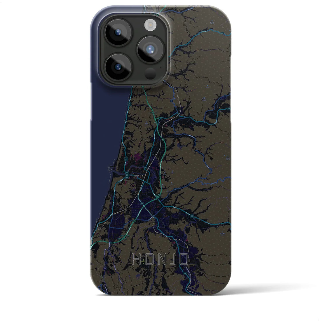 【本荘】地図柄iPhoneケース（バックカバータイプ・ブラック）iPhone 15 Pro Max 用