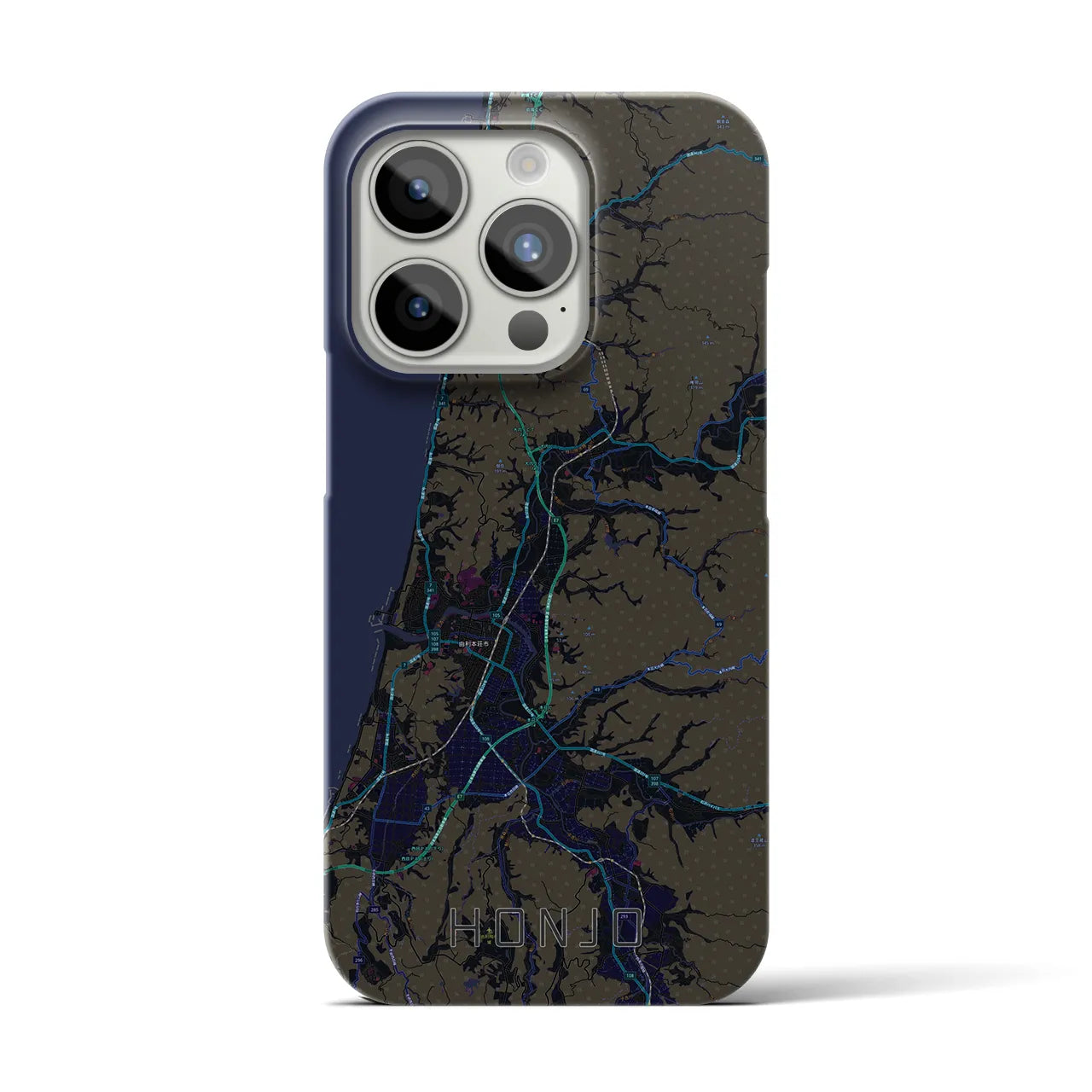 【本荘】地図柄iPhoneケース（バックカバータイプ・ブラック）iPhone 15 Pro 用
