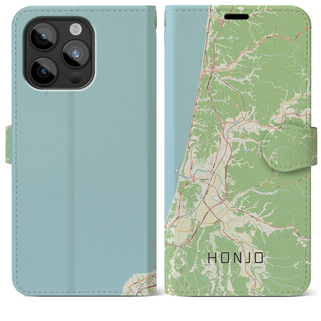 【本荘】地図柄iPhoneケース（手帳両面タイプ・ナチュラル）iPhone 15 Pro Max 用