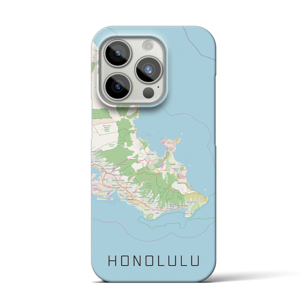 【ホノルル2】地図柄iPhoneケース（バックカバータイプ・ナチュラル）iPhone 15 Pro 用