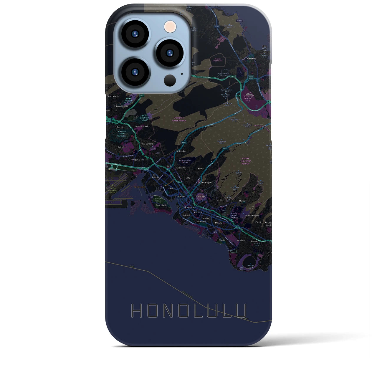 【ホノルル】地図柄iPhoneケース（バックカバータイプ・ブラック）iPhone 13 Pro Max 用