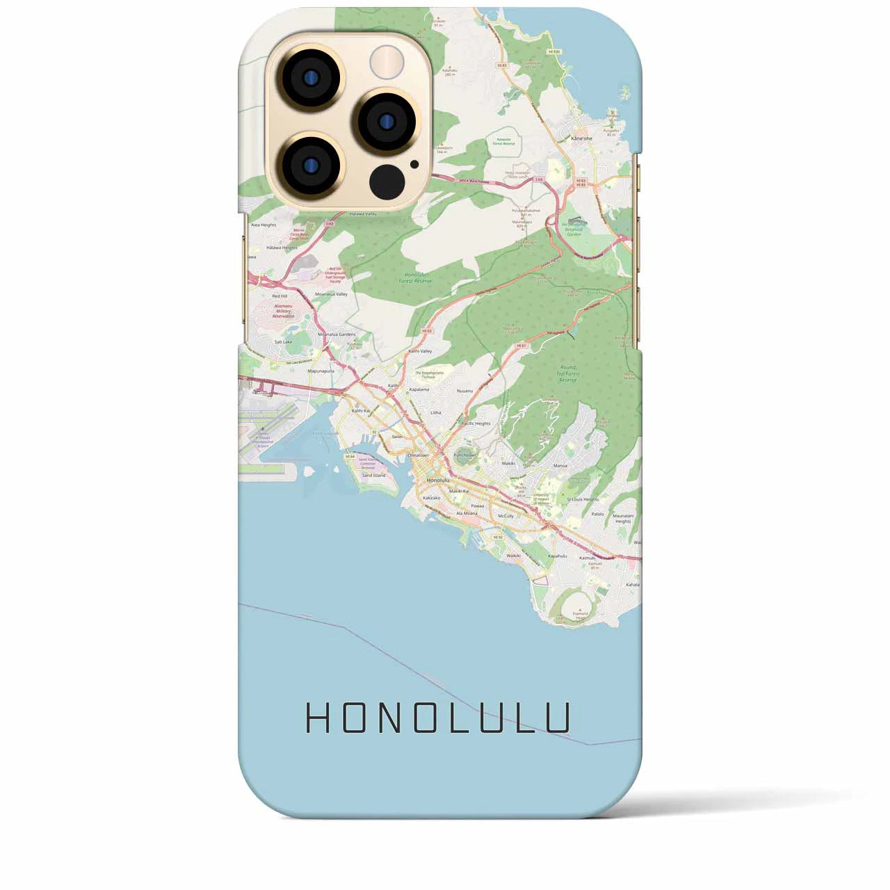 【ホノルル】地図柄iPhoneケース（バックカバータイプ・ナチュラル）iPhone 12 Pro Max 用