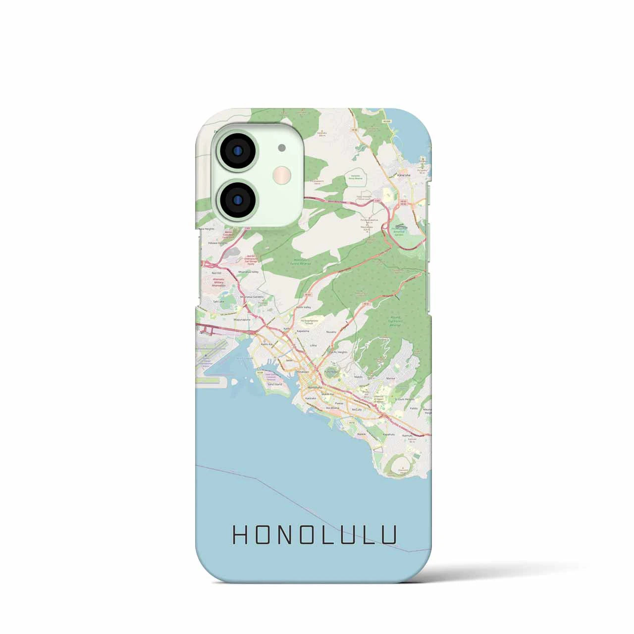 【ホノルル】地図柄iPhoneケース（バックカバータイプ・ナチュラル）iPhone 12 mini 用