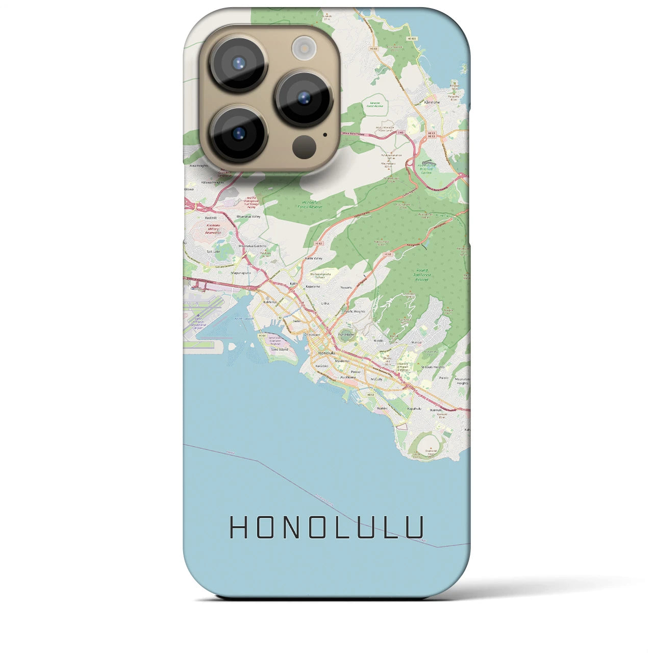 【ホノルル】地図柄iPhoneケース（バックカバータイプ・ナチュラル）iPhone 14 Pro Max 用