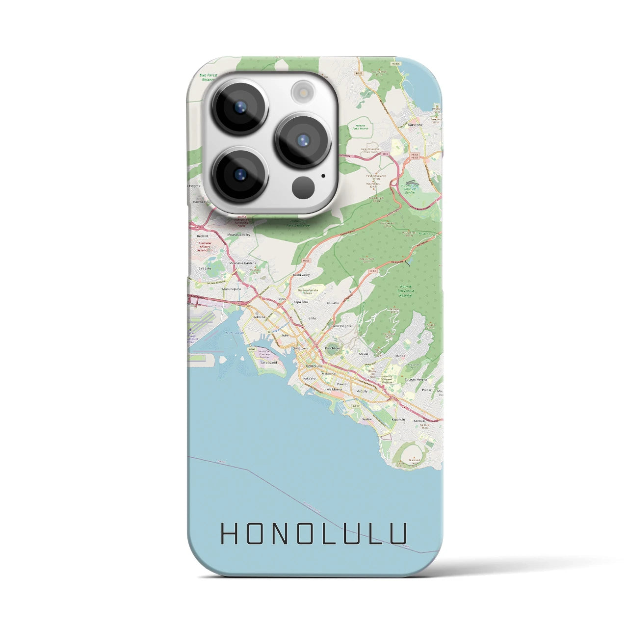 【ホノルル】地図柄iPhoneケース（バックカバータイプ・ナチュラル）iPhone 14 Pro 用