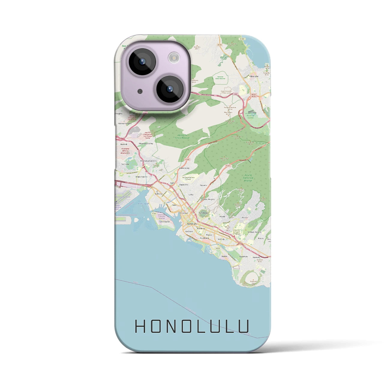 【ホノルル】地図柄iPhoneケース（バックカバータイプ・ナチュラル）iPhone 14 用