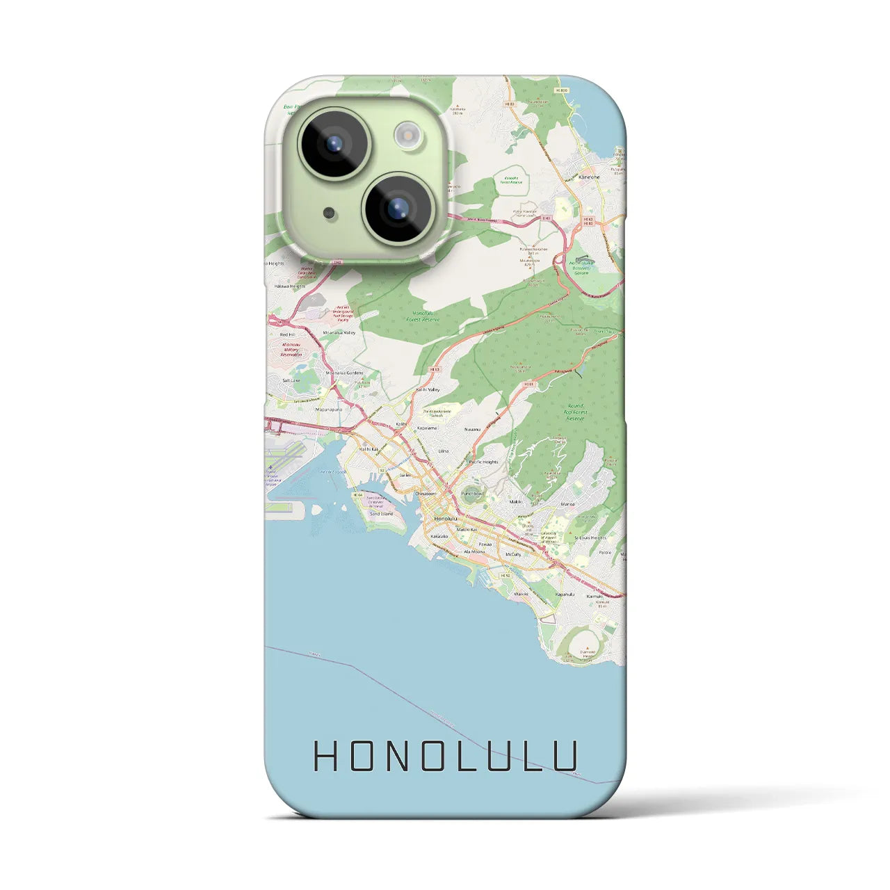 【ホノルル】地図柄iPhoneケース（バックカバータイプ・ナチュラル）iPhone 15 用