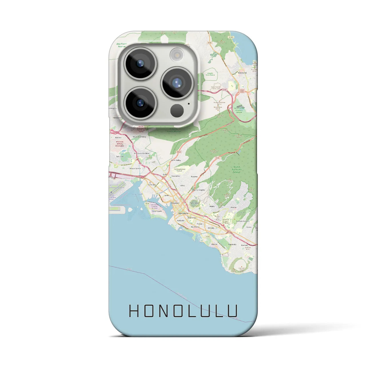 【ホノルル】地図柄iPhoneケース（バックカバータイプ・ナチュラル）iPhone 15 Pro 用