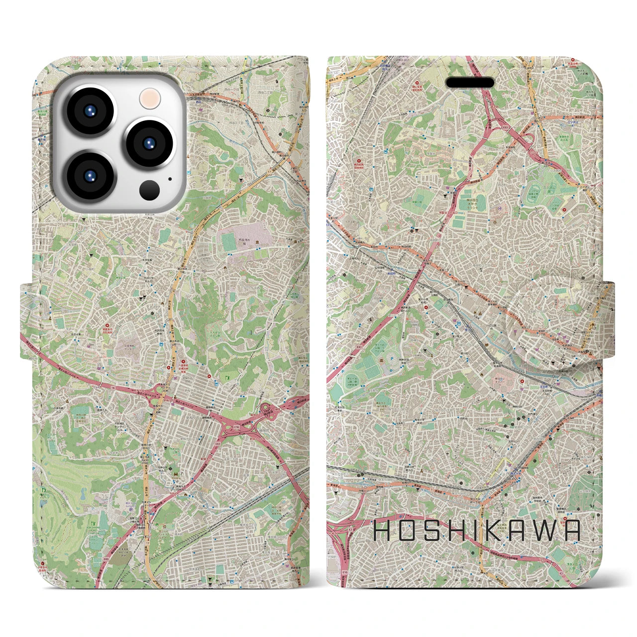 【星川】地図柄iPhoneケース（手帳両面タイプ・ナチュラル）iPhone 13 Pro 用