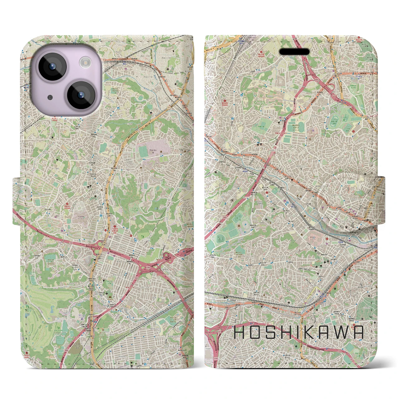 【星川】地図柄iPhoneケース（手帳両面タイプ・ナチュラル）iPhone 14 用