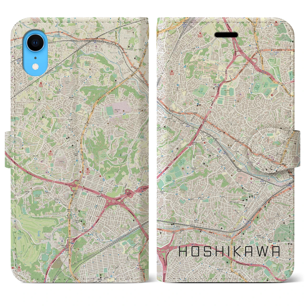 【星川】地図柄iPhoneケース（手帳両面タイプ・ナチュラル）iPhone XR 用