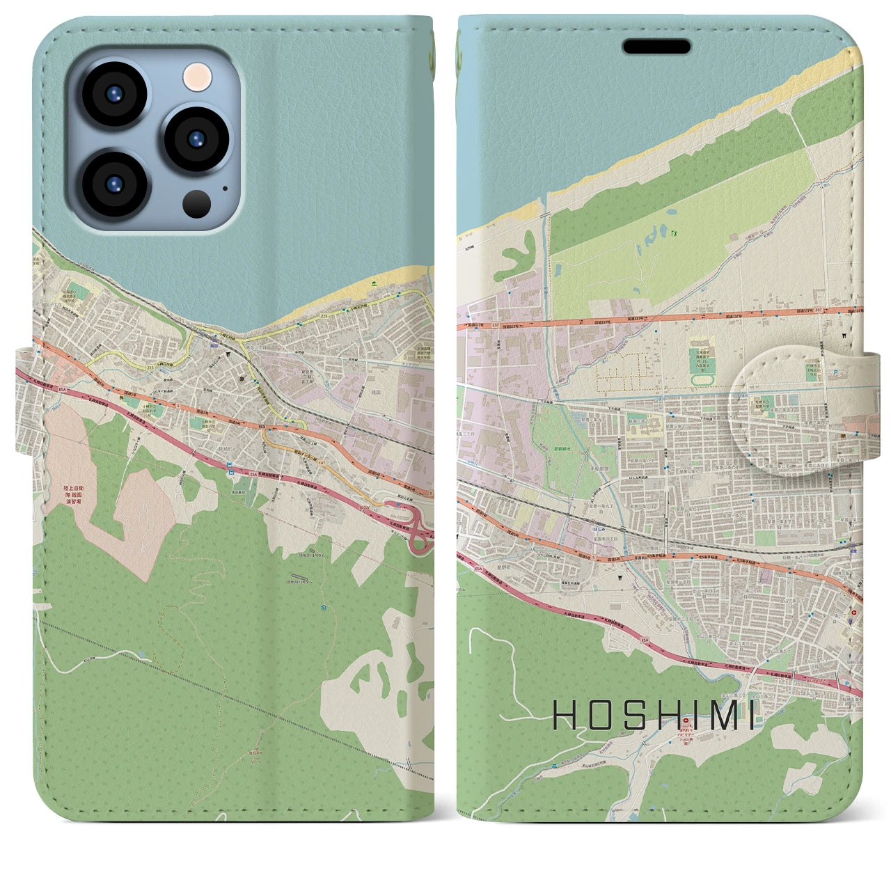 【ほしみ】地図柄iPhoneケース（手帳両面タイプ・ナチュラル）iPhone 13 Pro Max 用