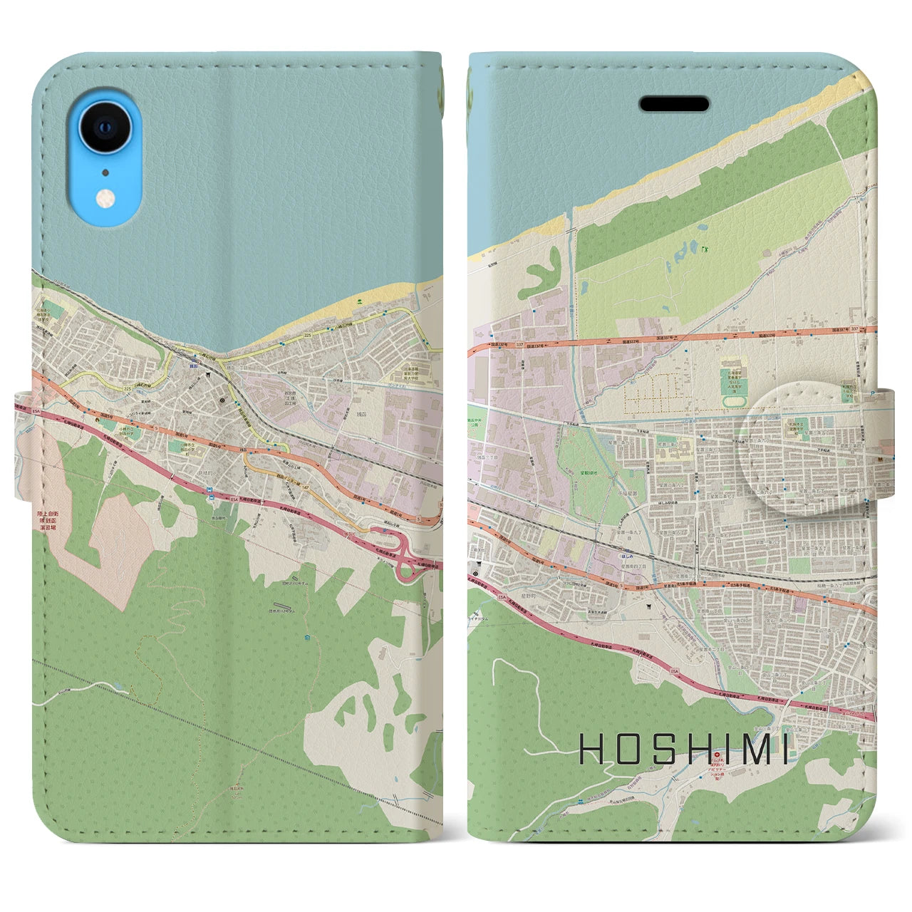 【ほしみ】地図柄iPhoneケース（手帳両面タイプ・ナチュラル）iPhone XR 用