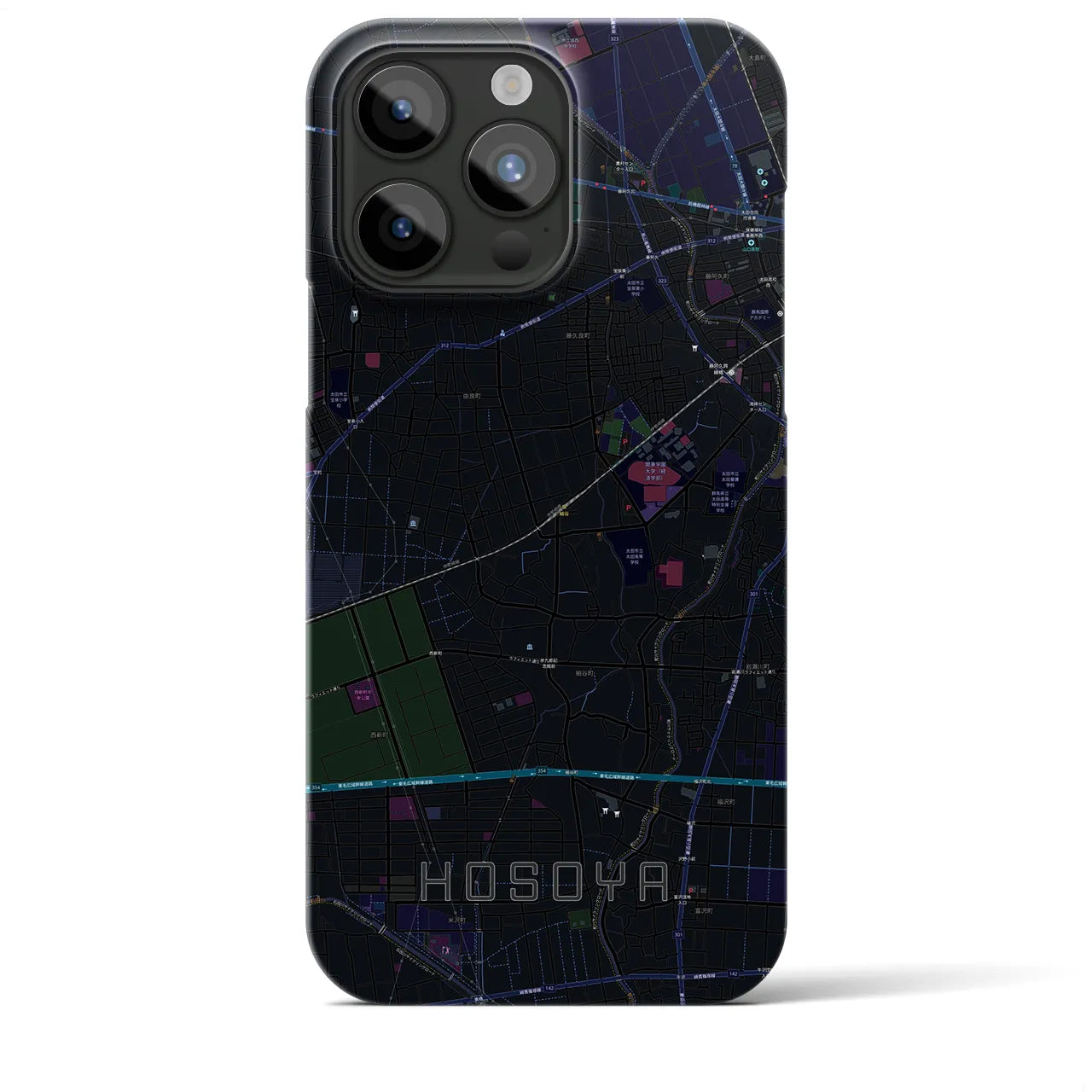 【細谷】地図柄iPhoneケース（バックカバータイプ・ブラック）iPhone 15 Pro Max 用