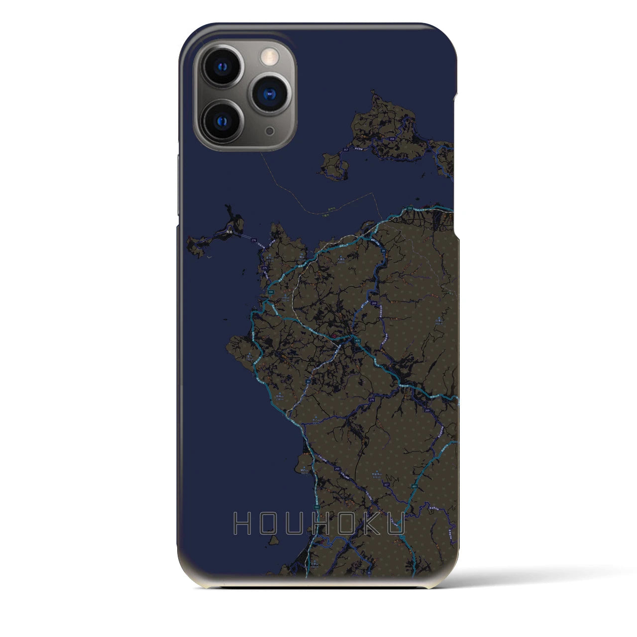 【豊北】地図柄iPhoneケース（バックカバータイプ・ブラック）iPhone 11 Pro Max 用